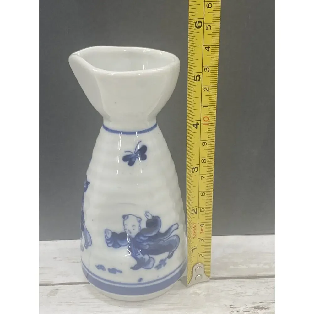 Small Antique Japanese Blue and White Porcelain Sakura Tree Sake Bottle